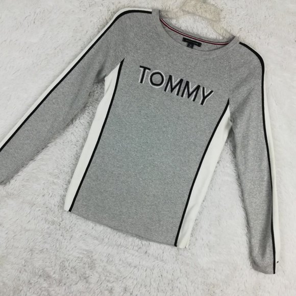 Tommy Hilfiger Womens Sweater Pullover Embroidered Logo Gray Long Sleeve Knit S - Picture 11 of 12